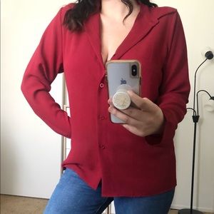 Boohoo Red Long Sleeve Button up Top